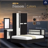 Solomon ชุดห้องนอน รุ่น SIMON ที่นอนสปริง + เตียงนอน + ตู้เสื้อ + โต๊ะเครืองแป้ง เลือกสีได้ สีโอ๊ค 5 ฟุต One