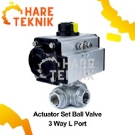 Ball Valve 3 Way Type L Port Actuator Set Double Acting Size 1/2 Inch