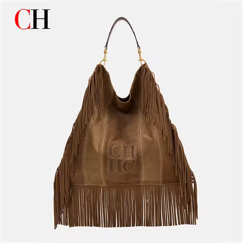 CH Women's Boho Fringe Tote Bag Luxury Suede Leather Shoulder Hobo Bag Oversized Casual Travel Beach