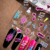 Sky Grasshopper Lighter 3D Dark Ghost Nail Stickers Retro Heart Hot Girl Embossing diy Decorative St