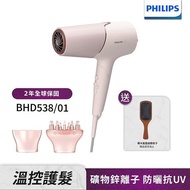 【送按摩梳】Philips飛利浦 智能護髮礦物負離子吹風機(玫瑰粉霧) BHD538/01