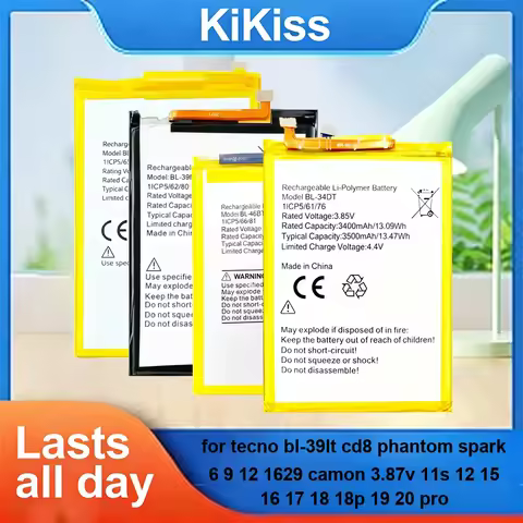 Battery BL-49LT BL-49GT BL-44CT For Tecno BL-39LT CD8 Phantom Spark 6 9 12 1629 Camon 3.87v 11S 12 1