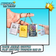 GANTUNGAN YouTube silver/golden play button custom name key chain custom keychain YouTube silver ola