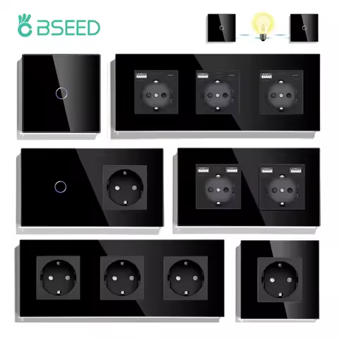 BSEED Touch Light Switches 2Way Wall Switches 1/2/3Gang LED Change Over Switches Blue Backlight EU S