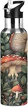 Retro Red Mushrooms Stainless Steel Water Bottle 32 Oz, BPA-Free Sport Water Bottle Leakproof Water