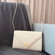YSL米白色信封皮革斜揹側肩腋下手提袋 日本中古二手vintage