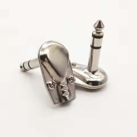 2pcs Brass Gold Plated 6.35mm Mono 2 Pole Jack 90 Degree Right Angle L Type Plug 6.5mm Guitar Audio 