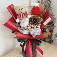聖誕熊熊花束 花束 乾燥花 生日禮物聖誕節 松果 木棉花 聖誕帽