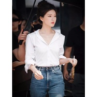 Xu Me Dazzling Long-Sleeved Shirt - Elegant White Collar Design for Women | Spring & Autumn Fashion