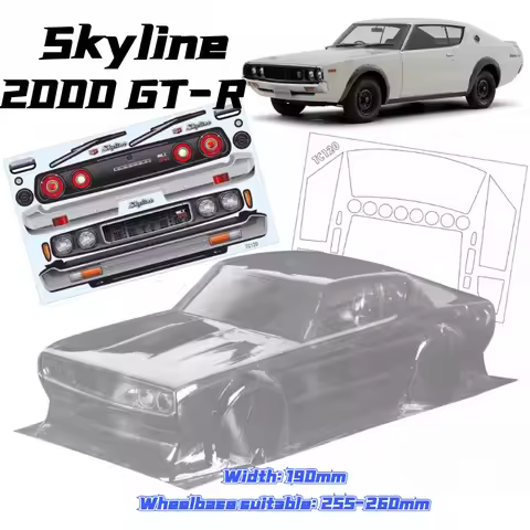 1/10 RC Skyline 2000 GT JDM PC Shell Body Transparent 190mm width For 1/10 rc on-road dirft 3R HSP Y