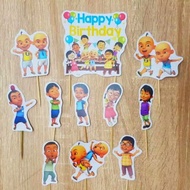Contains 10 Upin & Ipin / Upin Ipin character birthday cake decorations