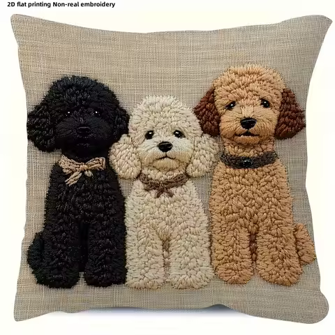 Adorable 2D Flat-Printed Non-real Embroidered Dog Pillowcase Sofa cushion cover, home room dormitory