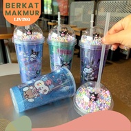 (BERATED) DP2211 Tumbler Gliter Foam Cup Spill-Proof Sanrio Drinking Bottle TERRY Kuromi Cinnamoroll
