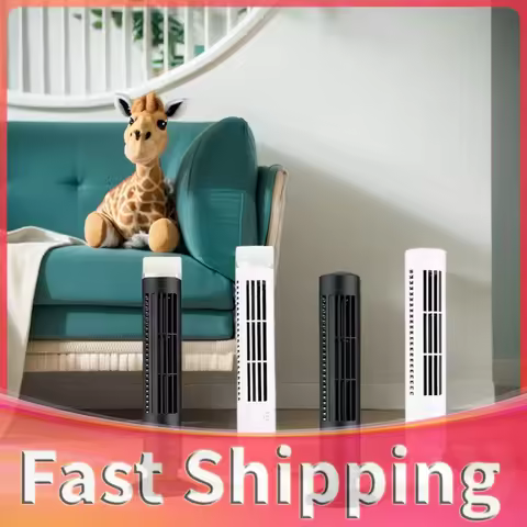 LED Tower Fan Bladeless Cooling Fan 2 Gear Speed Mini Vertical Conditioner Portable USB Bladeless Fa