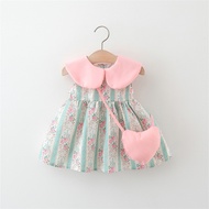 Summer Baby Girl Sleeveless Dress with Small Floral Pink Collar Girl Princess Dress Cotton Children'
