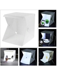 1入組9.4 * 9.4英寸可折疊攝影工具箱，配有1 * 20LED燈，可用於拍攝工作室中的小型物品，附有白色/黑色背景