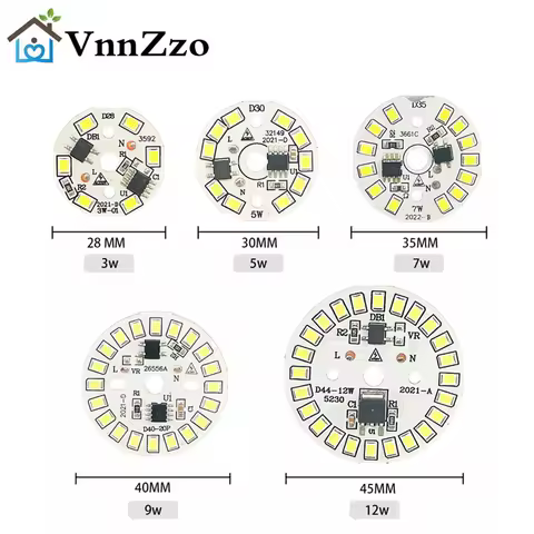 VnnZzo LED Chip for Lamp Bulb 3W 5W 7W 9W 12W SMD 2835 Round Light Beads AC 220V-240V Bulb Chip Ligh