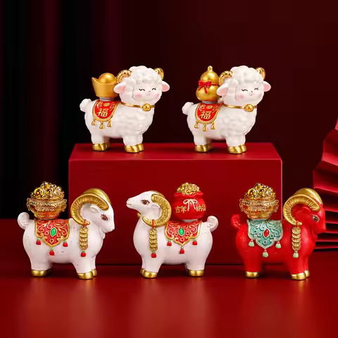 Chinese New Year 2027 Ornaments Sheep Goat Year Mascot Lucky Decoration Tabletop Miniature Statue Ne