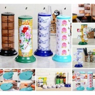 5-Tier Rotating Spice Rack with Pattern - Seasoning Spice Box Container - Kitchen Spice Container