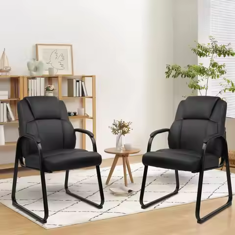 Office Guest Chair Leather Reception Chair with Bonded Padded Arm Rest and Sled Base Desk Chair No W