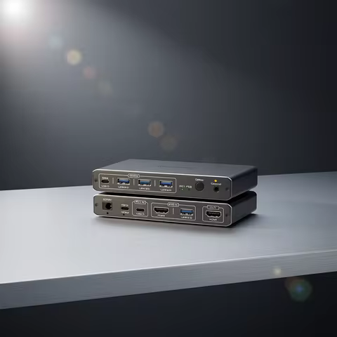 Navceker 2K 120Hz Thunderbolt USB C HDMI KVM Switch 100W PD Charge Type C USB KVM Switcher for PC De