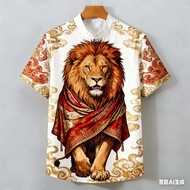 Men's Lion Pattern POLO Shirt for men Clothing Ethnic Style Vintage shirt ASEAN Clothing Tops Ethnic