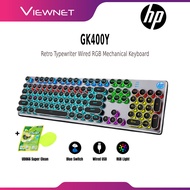 HP GK400Y RETRO TYPEWRITER WIRED RGB MECHANICAL KEYBOARD WITH RETRO ELECTROPLATED PUNK KEYCAP, METAL