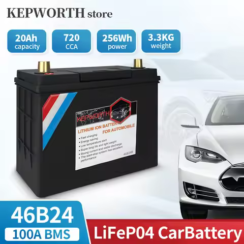 46B24L/R 12V 20Ah Car LiFePo4 Battery 12V Lithium Automotive Battery 720CCA with 100A BMS Replacemen
