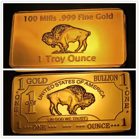 1 oz One Troy Ounce USA American Buffalo Copper Gold Bar Ingot Metal Art Collection