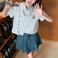Lovito Casual Blouse Striped Asymmetrical Blouse for Women LNA59498