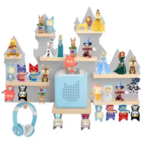 Wall Mounted Tonie Shelf for Toniebox 1 and 2 Magnetic Wooden Floating Shelves Storage Set in Grey-C