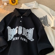 【READY STOCK】ProMan Wafel Musim Panas Lelaki American Vintaj Lengan Pendek Bercetak Kolar Polo Longg