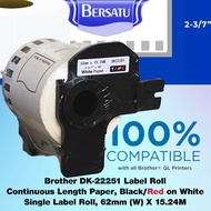 Label 22251 Tape Bro DK22251 Continuous Label Roll Black and Red on White 62mm QL-700 QL-720NW QL-80