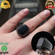 Men's Black Onyx Agate Ring Titanium Silver Fashionnatural Titanium Men's Ring/ Black Btu Ring/ Blac