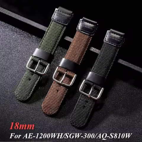 18mm Nylon Canvas Watchband for Casio W800H Sport Wristband for AE-1200WH/SGW-300/AQ-S810W F91W MRW-