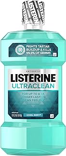 Listerine Ultraclean Oral Care Antiseptic Mouthwash to Help Fight Bad Breath Germs, Gingivitis, Plaque and Tartar, Oral Rinse for Healthy Gums &amp; Fresh Breath, Cool Mint Flavor, 1 L