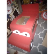 Lightning mcqueen car costume made of thick cardboard, for school art performances
