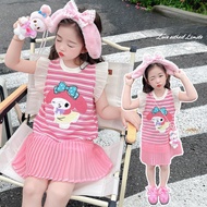 Korean Baby Girl Dress Children's Clothes Short Sleeves Dress for Kids Girl Student Girls Cartoon Ku