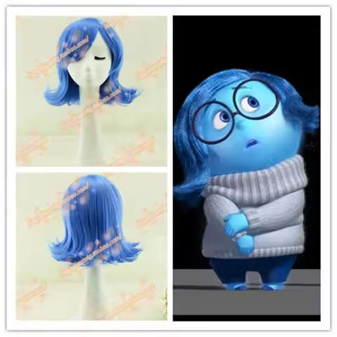 Halloween Inside Out Sadness Blue Synthetic Wig Cosplay wig Role Play Sadness blue Hair Wigs