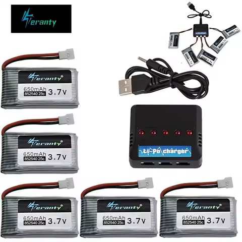 Teranty Power 3.7V 650mAh Li-po Battery And Charger For SYMA X5C X5C-1 X5 H5C X5SW 852540 3.7V Lipo 