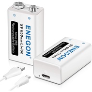 ENEGON 650mAh 9V Battery 2 Pack 9 Volt Rechargeable Lithium Batteries