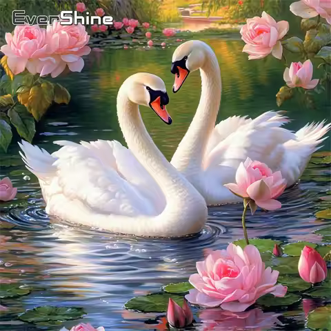 Evershine 5D DIY Diamond Painting Swan Animal Full Square Round Drill Flower Embroidery Lake Needlew