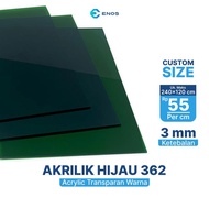 Akrilik Lembaran Transparan Warna Hijau 3mm Custom Ukuran /Acrylic Sheet