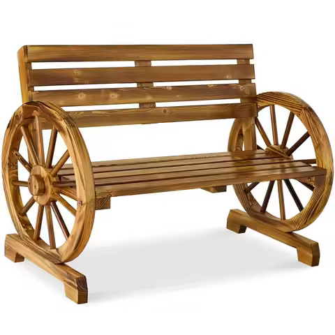 Choice Products 2Person Wooden Wagon Wheel Bench for Backyard, Patio, Porch, Garden, Outdoor Lounge 