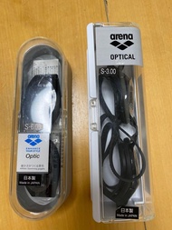 Arena 日本製泳鏡（有度數）每盒有近視度數標示