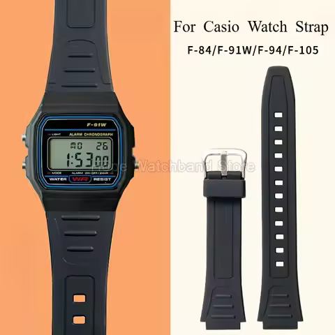 18mm Convex End Design Sport Series Waterproof Sweatproof Resin Watch Strap for Casio F-105 F-91W W-