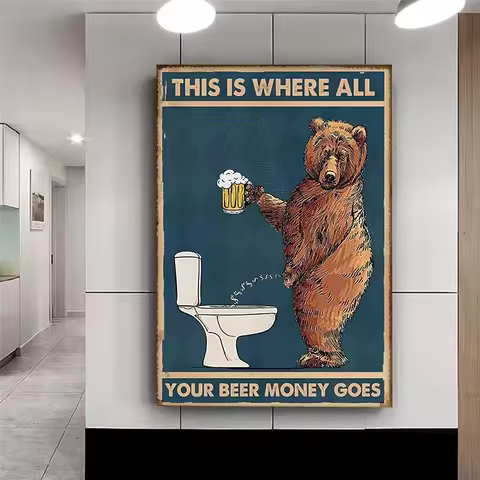 Your Beer Money Goes Canvas Painting Grumpy Bear Drinking Beer Posters Prints Wall Art Pictures for 