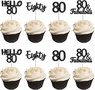 Gyufise 24Pcs 80th Birthday Cupcake Toppers Hello 80 Cake Toppers Eighty 80 and Fabulous Cupcake Pic