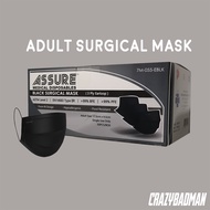 Assure Surgical Face Mask 3-ply with Earloop Disposable 99% BFE 50 pcs, Black Mask TruzCare | Assure