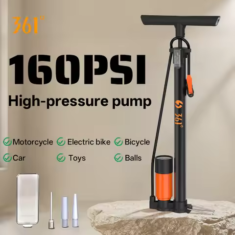 361 Degrees 160PSI Bike Pump Manual Air Inflator High Pressure Pump with Gauge Schrader Presta Tire 